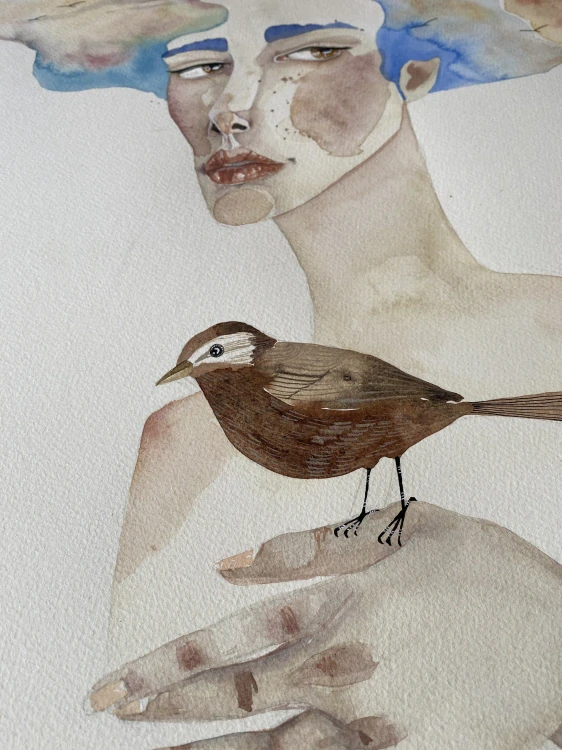 Slečna Tasia, originální obraz, akvarel, 61x48 cm