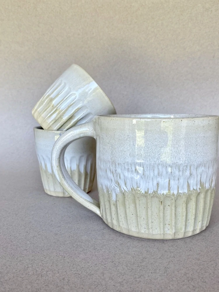 Keramický kalíšek, rýhovaný, White Coffee