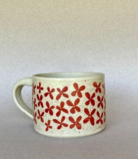 Keramický hrnek, Sgraffito Flowers, Červená